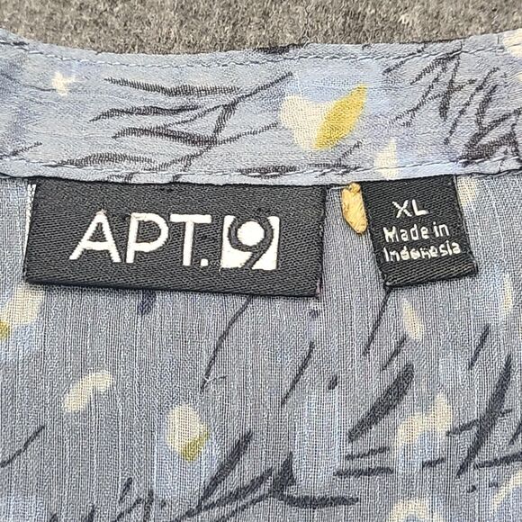APT 9 Shirt Womens XL Blue Floral Button Front Lace Trim Sheer Blouse Top - Picture 6 of 10